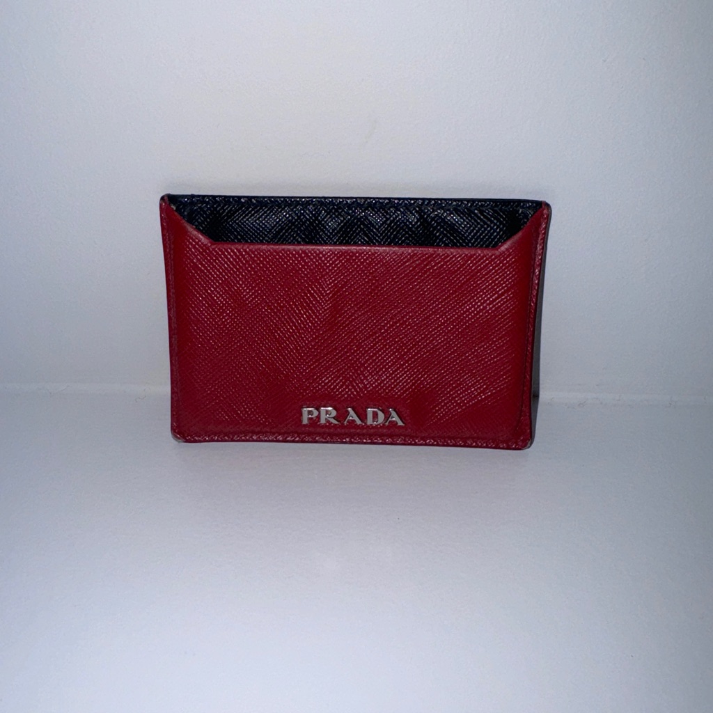 Prada Red And Black Saffiano Leather Card Holder